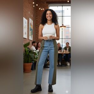 FRAME Army Green Blue Denim Le Mix Beau Cargo Chino Jeans Washed Fatigue Size 4